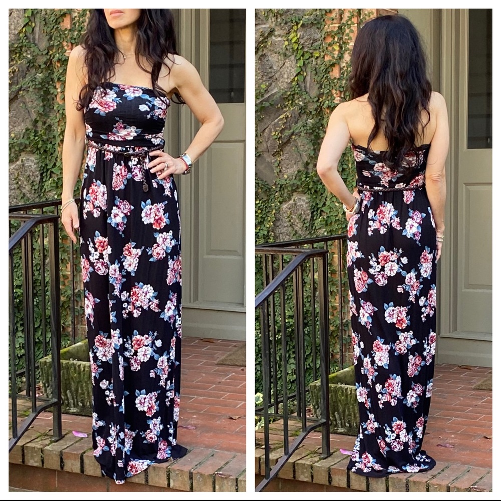 Beautiful Black floral tube maxi dress - Picture 5 of 6